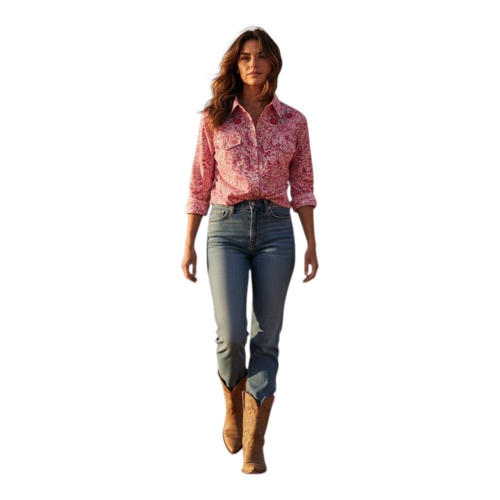 Cowgirl Hardware Women's Pink Floral Western Snap Shirt Embroidered Live Free